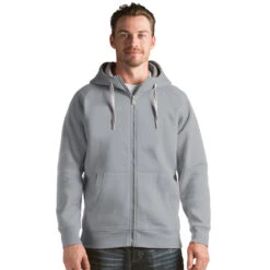 Antigua Men's Grey Heather Victory Full Zip Hoodie