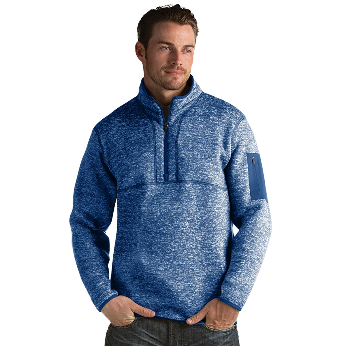 Antigua Men's Dark Royal Heather Fortune Quarter Zip 3 Antigua Men's Dark Royal Heather Fortune Quarter Zip