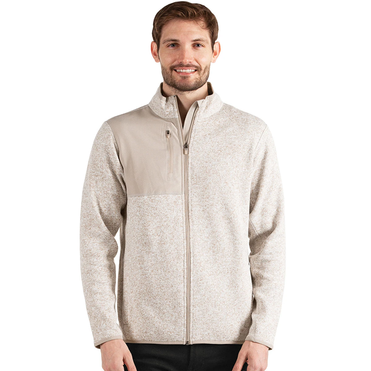 Antigua Men's Oatmeal Fortune Full Zip 3 Antigua Men's Oatmeal Fortune Full Zip