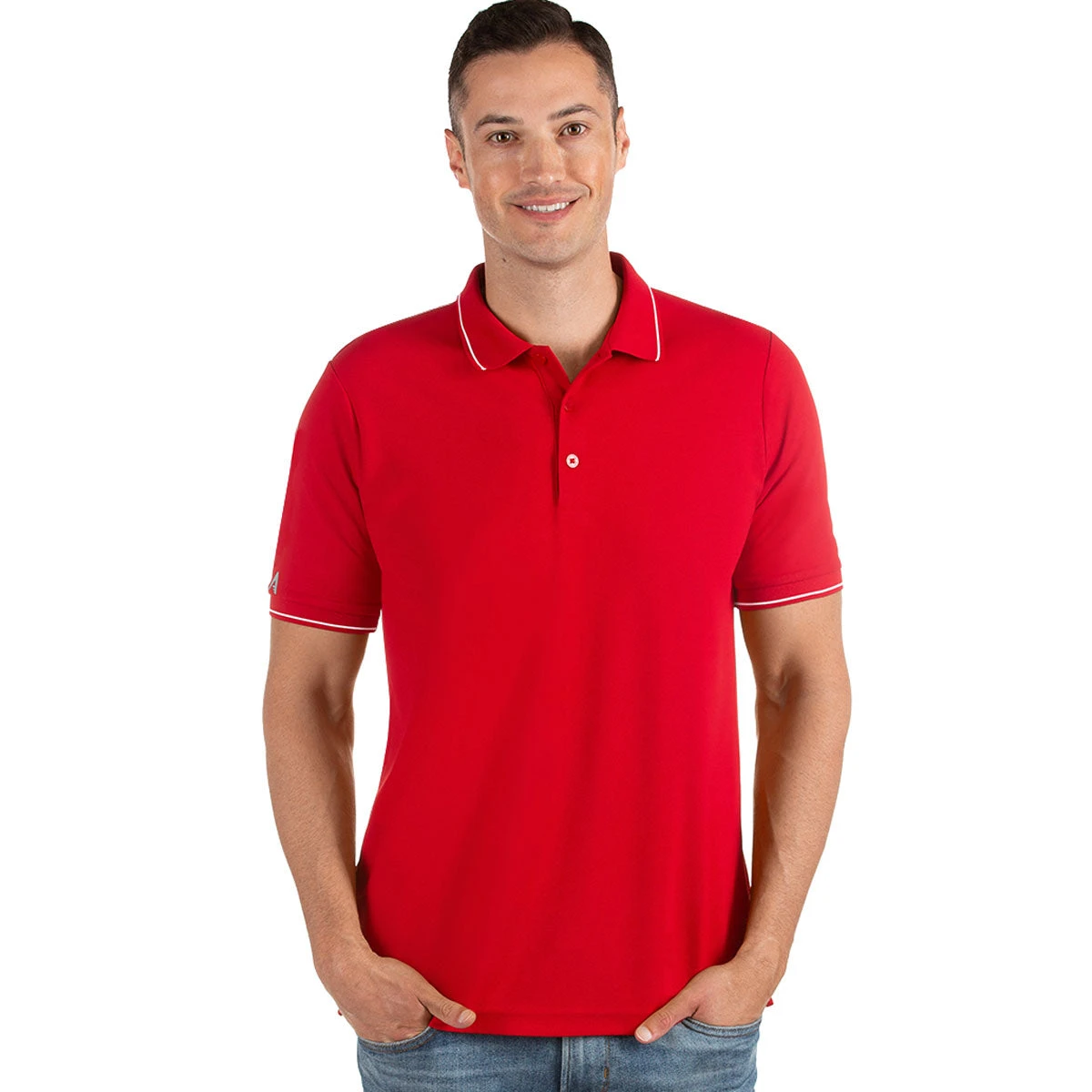Antigua Men's Bright Red/White Affluent Polo 3 Antigua Men's Bright Red/White Affluent Polo