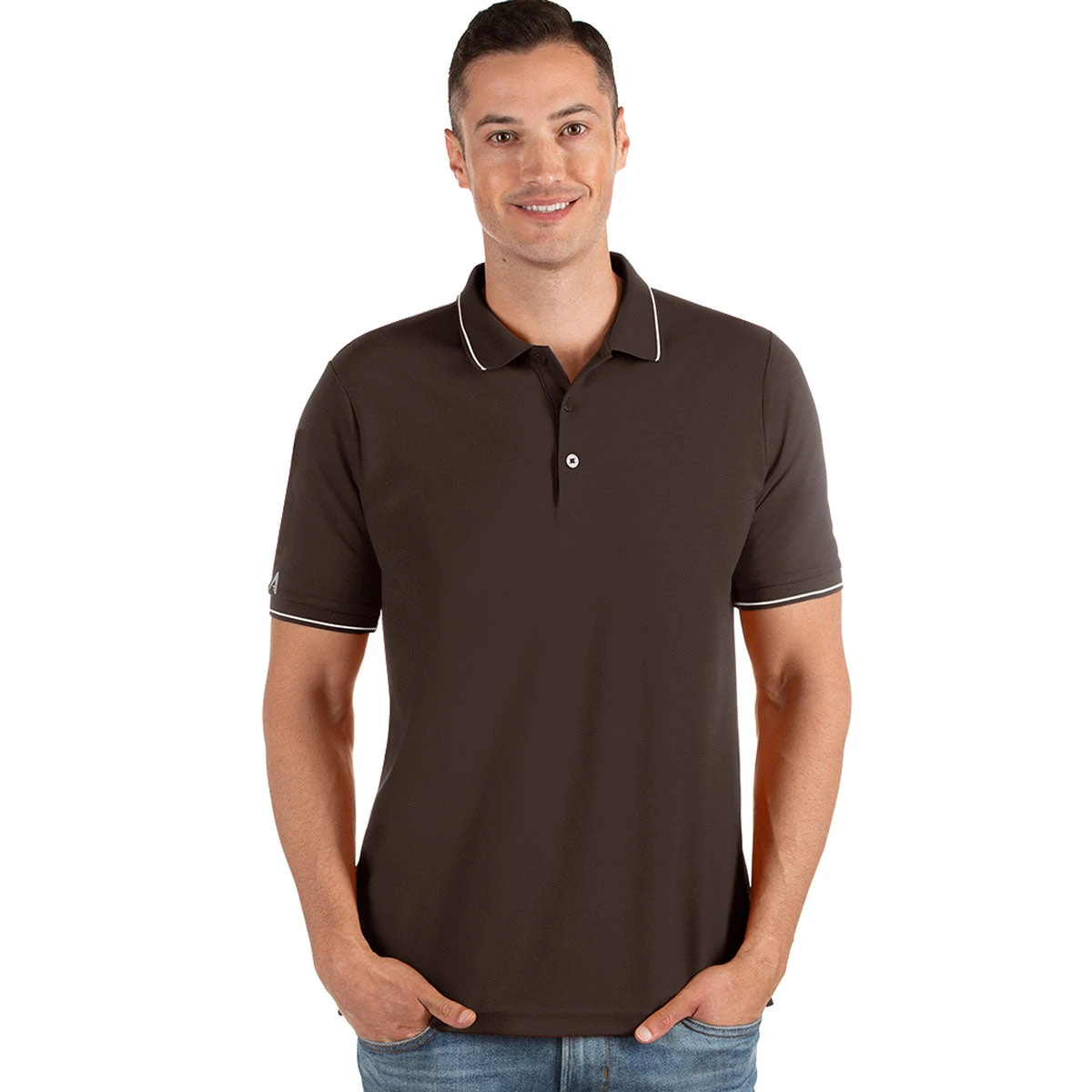 Antigua Men's Brown/White Affluent Polo 3 Antigua Men's Brown/White Affluent Polo