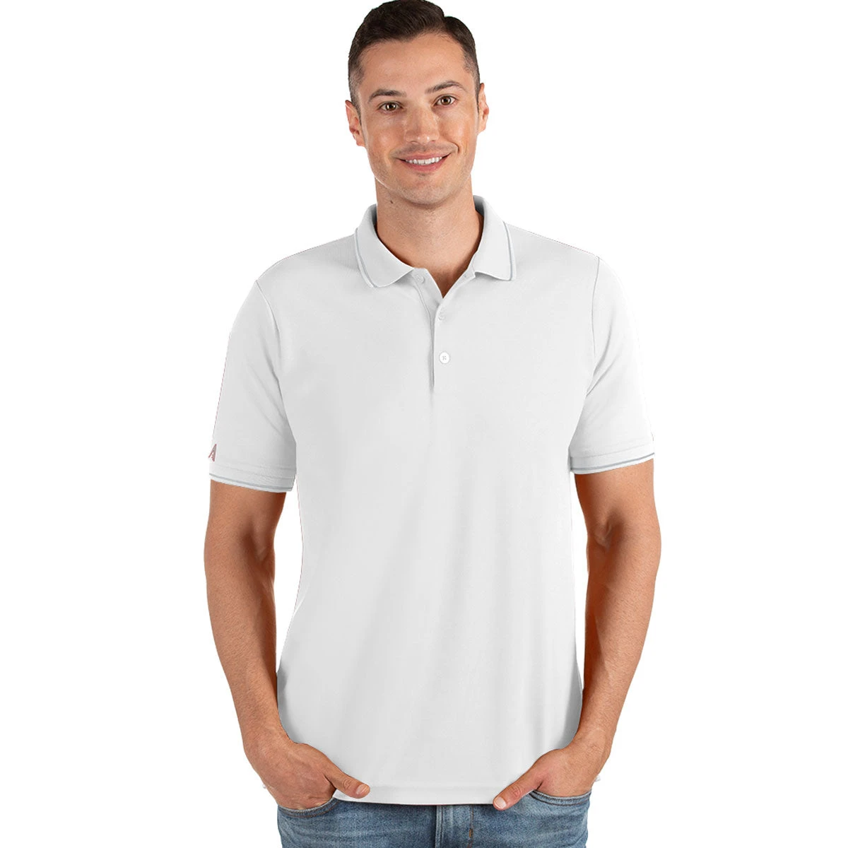 Antigua Men's White/Silver Affluent Polo 3 Antigua Men's White/Silver Affluent Polo