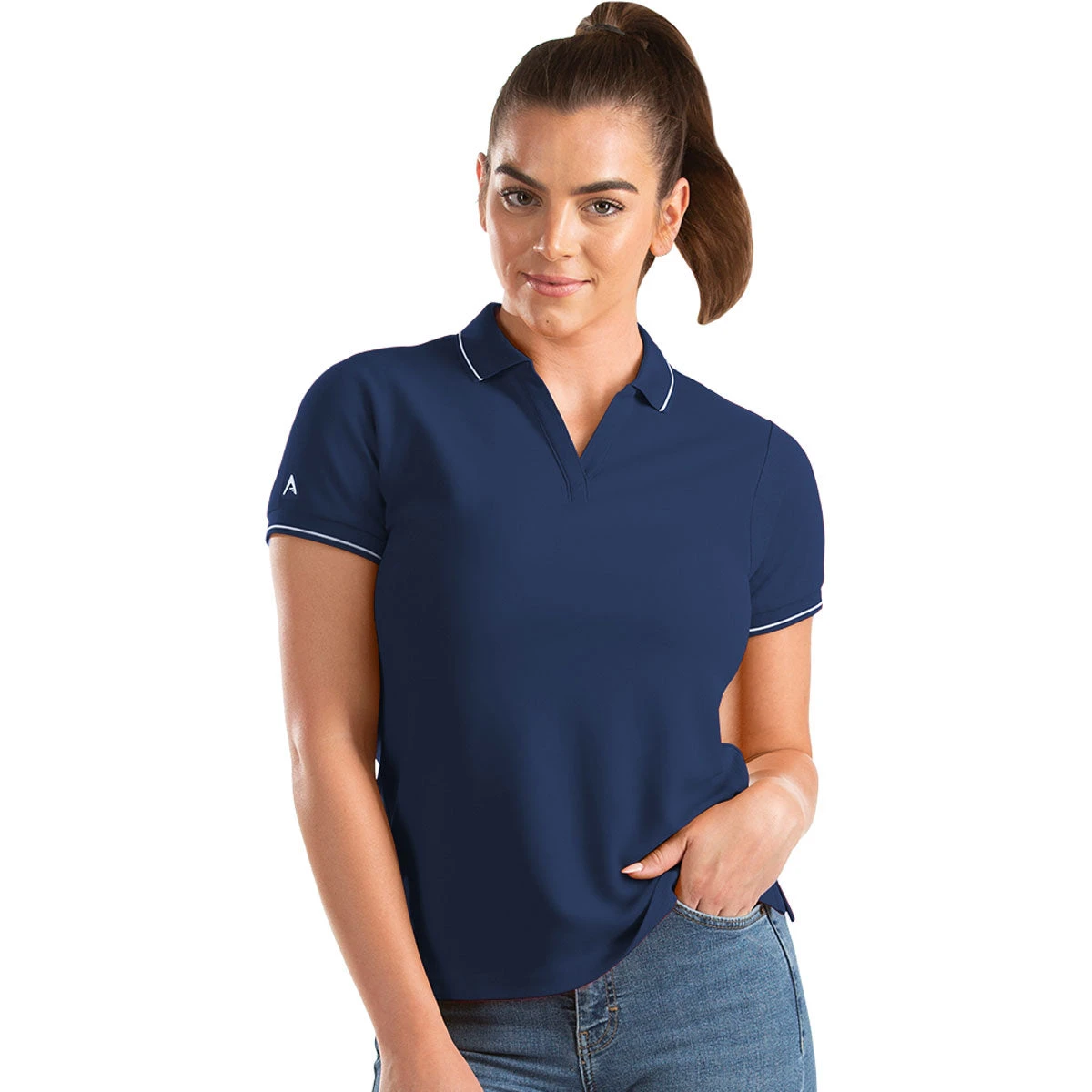 Antigua Women's Navy/White Affluent Polo 3 Antigua Women's Navy/White Affluent Polo
